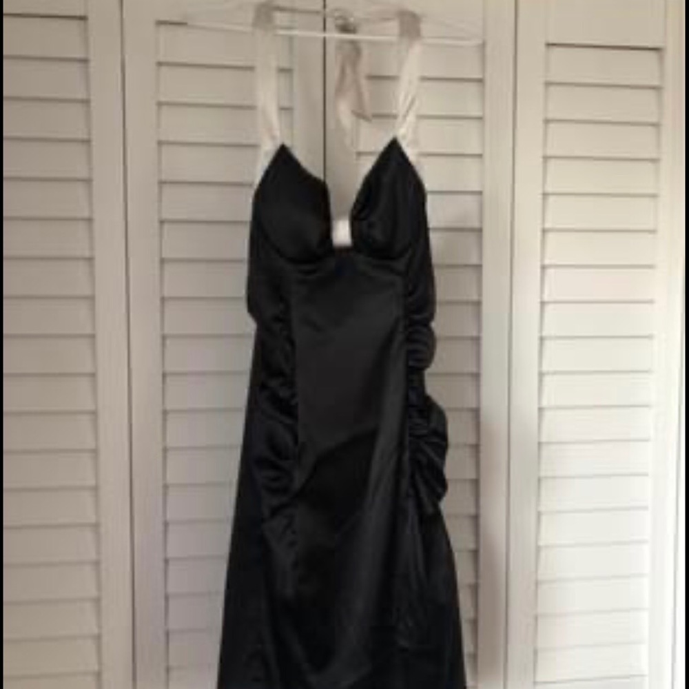 Black dress with White strap halter dress
